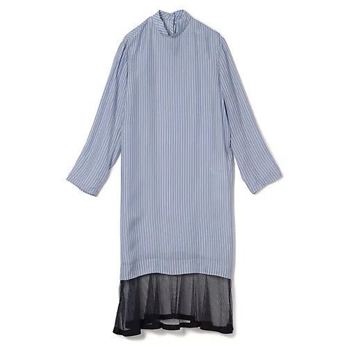 【トーガ トゥ/TOGA TOO】のCupra stripe dress インテリア・キッズ・メンズ・レディースファッション・服の通販 founy(ファニー) 　ファッション　Fashion　レディースファッション　Fashion for Women　ワンピース　Dresses　フォーマル・パーティードレス・結婚式用ドレス　Elegant & Casual Dresses　2025年　2025　2025-2026秋冬・A/W　Autumn/Winter 2025–26 AW25–26　キュプラ　Cupro, Eco Fabric　コンビ　Combo, Combination Style　シアー　Sheer, See-Through　スタンド　Stand Collar, Upright Stand　ストライプ　Stripe, Striped Pattern　ロング　Long, Long-Length　洗える　Machine Washable　L.BLUE|ID: prp329100004721541 ipo3291000000034122286