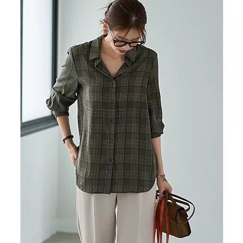 【スタイルデリ/STYLE DELI】の【LUXE】マットサテンチェック柄シャツ インテリア・キッズ・メンズ・レディースファッション・服の通販 founy(ファニー) 　ファッション　Fashion　レディースファッション　Fashion for Women　トップス・カットソー　Cut & Sew Tops　シャツ・ブラウス・オフィスカジュアル　Elegant Blouses & Button-Ups　インナー　Innerwear　カーディガン　Cardigan, Knitwear　サロペット　Overalls, Salopette　ジャケット　Jacket, Outerwear　スウェット / スエット　Sweatshirt, Sweatwear　チェック　Check, Plaid, Tartan　フロント　Front, Front Design　ポケット　Pocket, Pocket Detail　ミックス　Mix, Mixed Style　夏　Summer　カーキミックス|ID: prp329100004727470 ipo3291000000034153507