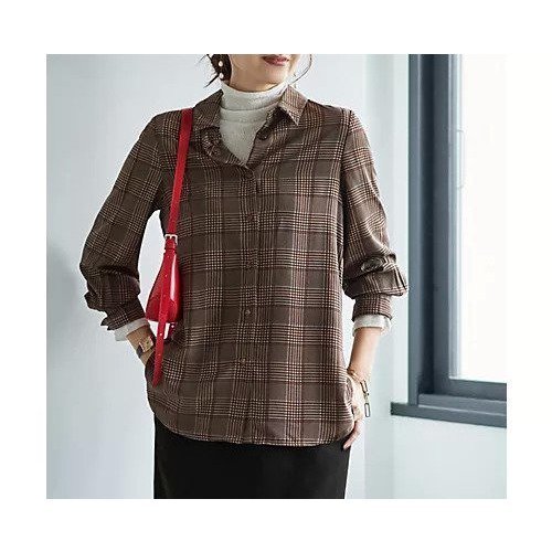 【スタイルデリ/STYLE DELI】の【LUXE】マットサテンチェック柄シャツ インテリア・キッズ・メンズ・レディースファッション・服の通販 founy(ファニー) 　ファッション　Fashion　レディースファッション　Fashion for Women　トップス・カットソー　Cut & Sew Tops　シャツ・ブラウス・オフィスカジュアル　Elegant Blouses & Button-Ups　インナー　Innerwear　カーディガン　Cardigan, Knitwear　サロペット　Overalls, Salopette　ジャケット　Jacket, Outerwear　スウェット / スエット　Sweatshirt, Sweatwear　チェック　Check, Plaid, Tartan　フロント　Front, Front Design　ポケット　Pocket, Pocket Detail　ミックス　Mix, Mixed Style　夏　Summer　ブラウンミックス|ID: prp329100004727470 ipo3291000000035914616