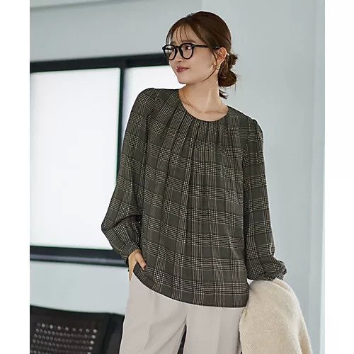 【スタイルデリ/STYLE DELI】の【LUXE】マットサテンチェック柄ブラウス インテリア・キッズ・メンズ・レディースファッション・服の通販 founy(ファニー) 　ファッション　Fashion　レディースファッション　Fashion for Women　トップス・カットソー　Cut & Sew Tops　シャツ・ブラウス・オフィスカジュアル　Elegant Blouses & Button-Ups　インナー　Innerwear　カーディガン　Cardigan, Knitwear　サロペット　Overalls, Salopette　ジャケット　Jacket, Outerwear　チェック　Check, Plaid, Tartan　デコルテ　Décolleté, Neckline　ポケット　Pocket, Pocket Detail　ミックス　Mix, Mixed Style　夏　Summer　カーキミックス|ID: prp329100004727477 ipo3291000000034153562