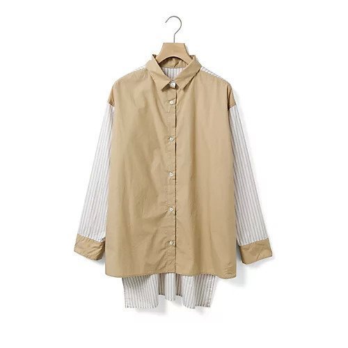 【ミディウミ/MidiUmi】のTWO&MOREストライプシャツ インテリア・キッズ・メンズ・レディースファッション・服の通販 founy(ファニー) ファッション Fashion レディースファッション Fashion for Women トップス・カットソー Cut & Sew Tops シャツ・ブラウス・オフィスカジュアル Elegant Blouses & Button-Ups ストライプ Stripe, Striped Pattern スリット Slit, Slit Detail タイプライター Typewriter Fabric, Crisp Cotton ビッグ Big, Oversized ブラウジング Blouson Silhouette, Cinched Waist ブロード Broadcloth, Fine Cotton 無地 Plain, Solid Color ベージュ|ID: prp329100004727738 ipo3291000000034155683