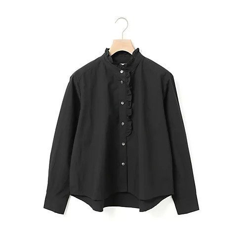 【ミディウミ/MidiUmi】のフロントハーフフリルシャツ インテリア・キッズ・メンズ・レディースファッション・服の通販 founy(ファニー) 　ファッション　Fashion　レディースファッション　Fashion for Women　トップス・カットソー　Cut & Sew Tops　シャツ・ブラウス・オフィスカジュアル　Elegant Blouses & Button-Ups　インナー　Innerwear　カフス　Cuff Design　タイプライター　Typewriter Fabric, Crisp Cotton　フリル　Frill, Ruffle　ベーシック　Basic, Essential　ヴィンテージ　Vintage Style　ブラック|ID: prp329100004727740 ipo3291000000035441210