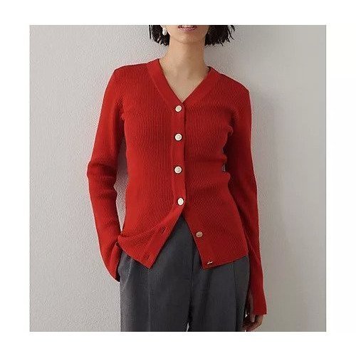 【ウィムガゼット/Whim Gazette】のリブニットカーディガン インテリア・キッズ・メンズ・レディースファッション・服の通販 founy(ファニー) 　ファッション　Fashion　レディースファッション　Fashion for Women　トップス・カットソー　Cut & Sew Tops　ニット　Knit Tops & Sweaters　カーディガン・羽織り　Layered Style Cardigans　アンサンブル　Ensemble Set　カーディガン　Cardigan, Knitwear　スリット　Slit, Slit Detail　フィット　Fit, Slim Fit　おすすめ　Recommended / Our Picks　エレガント 上品　Elegant　2025年　2025　2025-2026秋冬・A/W　Autumn/Winter 2025–26 AW25–26　レッド|ID: prp329100004729623 ipo3291000000034167109