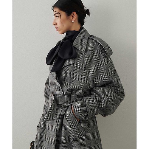 【ウィムガゼット/Whim Gazette】のウールミドルトレンチコート 人気、トレンドファッション・服の通販 founy(ファニー) 　ファッション　Fashion　レディースファッション　Fashion for Women　アウター　Coat / Outerwear Collection　コート・ロングコート・ピーコート　Long Coats, Peacoats & More　トレンチコート / 春秋の定番アウター　Trench Coats　2025年　2025　2025-2026秋冬・A/W　Autumn/Winter 2025–26 AW25–26　おすすめ　Recommended / Our Picks　ウォーム　Warm Fabric　クラシカル　Classical, Vintage-Inspired　コンパクト　Compact, Small Size　ショート　Short, Short Length　ダブル　Double, Double-Breasted　チェック　Check, Plaid, Tartan　ツイード／ツィード　Choker, Choker Necklace　フロント　Front, Front Design　ブラウジング　Blouson Silhouette, Cinched Waist　マニッシュ　Mannish, Boyish　ミドル　Middle Length, Mid Height　other-2|ID: prp329100004729766 ipo3291000000034168106