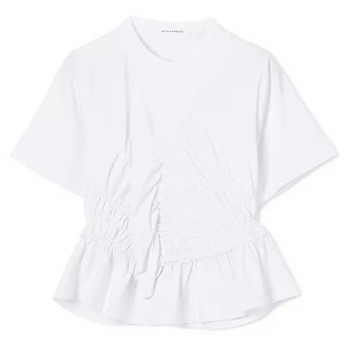 【セシリー バンセン/CECILIE BAHNSEN】のACE T-SHIRT JERSEY インテリア・キッズ・メンズ・レディースファッション・服の通販 founy(ファニー) 　ファッション　Fashion　レディースファッション　Fashion for Women　トップス・カットソー　Cut & Sew Tops　シャツ・ブラウス・オフィスカジュアル　Elegant Blouses & Button-Ups　ロングTシャツ・Tシャツ　Longline T-Shirts & Tees　2025年　2025　2025-2026秋冬・A/W　Autumn/Winter 2025–26 AW25–26　ギャザー　Gathered, Ruffled　コンパクト　Compact, Small Size　フリル　Frill, Ruffle　ペプラム　Peplum, Flared Hem　洗える　Machine Washable　WHITE|ID: prp329100004735955 ipo3291000000034210276