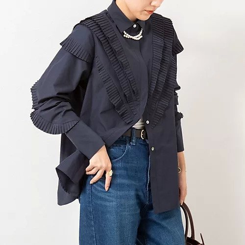 【ノーリーズ/NOLLEY'S】の【MARILYN MOON/マリリーンムーン】Vタックフリルブラウス インテリア・キッズ・メンズ・レディースファッション・服の通販 founy(ファニー) ファッション Fashion レディースファッション Fashion for Women トップス・カットソー Cut & Sew Tops シャツ・ブラウス・オフィスカジュアル Elegant Blouses & Button-Ups 2025年 2025 2025-2026秋冬・A/W Autumn/Winter 2025–26 AW25–26 エレガント 上品 Elegant クラシカル Classical, Vintage-Inspired ジャケット Jacket, Outerwear セレモニー Ceremony プリーツ Pleats, Pleated モダン Modern, Contemporary ネイビー|ID: prp329100004739969 ipo3291000000034240865