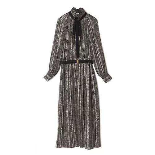 【エクラ/eclat】の【別注】ベルトつきプリーツドレス インテリア・キッズ・メンズ・レディースファッション・服の通販 founy(ファニー) 　ファッション　Fashion　レディースファッション　Fashion for Women　ワンピース　Dresses　フォーマル・パーティードレス・結婚式用ドレス　Elegant & Casual Dresses　ベルト&ウエストマーク　Belts & Waist Accessories　サテン　Satin, Glossy Fabric　ストライプ　Stripe, Striped Pattern　ドレス　Dress, One-Piece　プリーツ　Pleats, Pleated　ペイズリー　Paisley, Ethnic Pattern　モダン　Modern, Contemporary　別注　Limited Edition, Custom Order　ホワイト&#215;ブラック|ID: prp329100004742437 ipo3291000000034269607