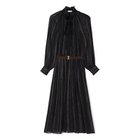 【エクラ/eclat】の【別注】ベルトつきプリーツドレス ネイビー&#215;ブラウン|ID: prp329100004742437 ipo3291000000034398453