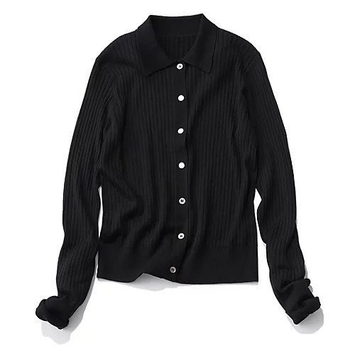 【エムセブンデイズ/M7days】の襟つきリブニット インテリア・キッズ・メンズ・レディースファッション・服の通販 founy(ファニー) 　ファッション　Fashion　レディースファッション　Fashion for Women　トップス・カットソー　Cut & Sew Tops　ニット　Knit Tops & Sweaters　カーディガン　Cardigan, Knitwear　トレンド　Trend, Trending Now　バランス　Balance, Style Balance　フィット　Fit, Slim Fit　リブニット　Rib Knit, Ribbed Knit　ワイド　Wide, Wide Fit　ワイドリブ　Wide Rib, Wide Ribbed Knit　人気　Popular, Best Seller　ブラック|ID: prp329100004748462 ipo3291000000035312690