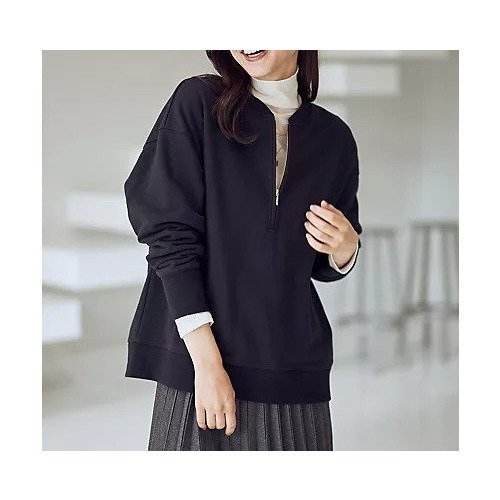 【エニー/ANY】のハーフジップスウェット インテリア・キッズ・メンズ・レディースファッション・服の通販 founy(ファニー) 　ファッション　Fashion　レディースファッション　Fashion for Women　トップス・カットソー　Cut & Sew Tops　レディースパーカー・カジュアルフーディー　Casual Hoodies & Sweatshirts　スウェット・クルーネックトップス　Sweatshirts & Crewnecks / Relaxed Fit Sweat Tops　洗える　Machine Washable　カーゴパンツ　Cargo Pants, Utility Pants　吸水　Absorbent, Quick-Dry　ジップ　Zip, Zipper　スラックス　Slacks, Dress Pants　タートルネック　Turtleneck, High Neck　デニム　Denim, Jeans Material　ベーシック　Basic, Essential　ロング　Long, Long-Length　おすすめ　Recommended / Our Picks　ブラック|ID: prp329100004751166 ipo3291000000034354427