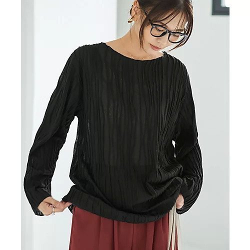 【スタイルデリ/STYLE DELI】のウェーブラインガーゼトップス インテリア・キッズ・メンズ・レディースファッション・服の通販 founy(ファニー) 　ファッション　Fashion　レディースファッション　Fashion for Women　トップス・カットソー　Cut & Sew Tops　インナー　Innerwear　ウェーブ　Wavy Pattern　カットソー　Cut and Sewn Top　シアー　Sheer, See-Through　シンプル　Simple, Minimal　ストライプ　Stripe, Striped Pattern　ストレート　Straight, Straight Cut　デニム　Denim, Jeans Material　人気　Popular, Best Seller　長袖　Long Sleeve, Full Sleeve　ハイネック　High Neck, Mock Neck　バランス　Balance, Style Balance　フォルム　Silhouette, Form　防寒　Cold Protection, Winter-Ready　ブラック|ID: prp329100004752833 ipo3291000000036047807