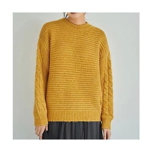 【スタイルデリ/STYLE DELI】の袖だけケーブル編みニットプルオーバー 人気、トレンドファッション・服の通販 founy(ファニー) 　ファッション　Fashion　レディースファッション　Fashion for Women　トップス・カットソー　Cut & Sew Tops　ニット　Knit Tops & Sweaters　カジュアルプルオーバー・ニットトップス　Pullovers & Knit Tops / Casual Pullovers　イエロー　Yellow　インナー　Innerwear　ストレート　Straight, Straight Cut　バランス　Balance, Style Balance　フォルム　Silhouette, Form　ボーダー　Border, Stripe　ポケット　Pocket, Pocket Detail　ミックス　Mix, Mixed Style　無地　Plain, Solid Color　A/W・秋冬　Autumn/Winter　other-2|ID: prp329100004759892 ipo3291000000034442450