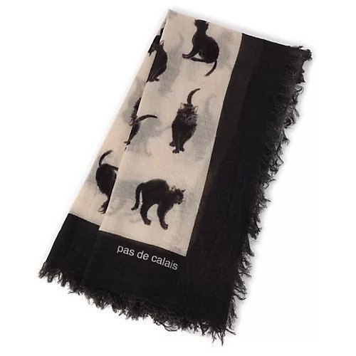 【パドカレ/pas de calais】の25AWCatnoirプリントスカーフ 人気、トレンドファッション・服の通販 founy(ファニー) 　ファッション　Fashion　レディースファッション　Fashion for Women　2025年　2025　2025-2026秋冬・A/W　Autumn/Winter 2025–26 AW25–26　カットオフ　Cut-Off Design　スカーフ　Scarf, Neckwear　ツイル　Twist, Twisted Detail　フェミニン　Feminine, Girly　フリンジ　Fringe, Tassel　プリント　Print, Printed Pattern　猫　Cat, Kitty　A/W・秋冬　Autumn/Winter　other-2|ID: prp329100004761816 ipo3291000000034462232