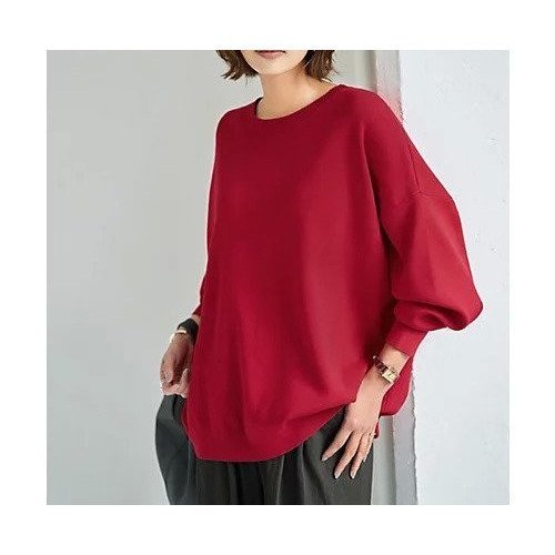 【スタイルデリ/STYLE DELI】のスムースハイゲージゆったりクルーネックニット インテリア・キッズ・メンズ・レディースファッション・服の通販 founy(ファニー) 　ファッション　Fashion　レディースファッション　Fashion for Women　トップス・カットソー　Cut & Sew Tops　ニット　Knit Tops & Sweaters　イエロー　Yellow　シンプル　Simple, Minimal　ジャケット　Jacket, Outerwear　スリット　Slit, Slit Detail　定番　Standard, Basic Item　長袖　Long Sleeve, Full Sleeve　冬　Winter / This Winter　レッド|ID: prp329100004766691 ipo3291000000034515523