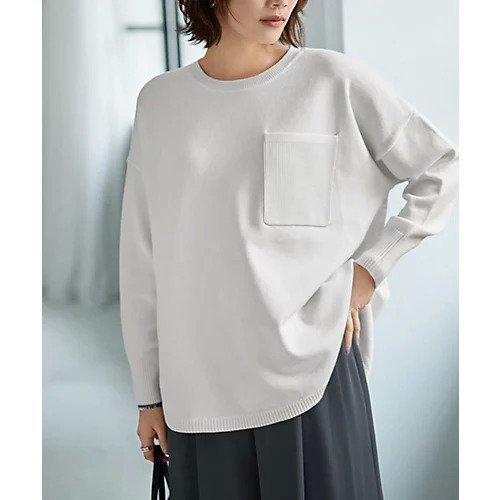 【スタイルデリ/STYLE DELI】の胸ポケット裾ラウンドニットトップス インテリア・キッズ・メンズ・レディースファッション・服の通販 founy(ファニー) 　ファッション　Fashion　レディースファッション　Fashion for Women　トップス・カットソー　Cut & Sew Tops　ニット　Knit Tops & Sweaters　カットソー　Cut and Sewn Top　軽量　Lightweight, Ultra Light　シンプル　Simple, Minimal　ストレート　Straight, Straight Cut　スリット　Slit, Slit Detail　長袖　Long Sleeve, Full Sleeve　パターン　Pattern, Design Print　フォルム　Silhouette, Form　ポケット　Pocket, Pocket Detail　ミドル　Middle Length, Mid Height　ラウンド　Round, Round Neck　ワイド　Wide, Wide Fit　冬　Winter / This Winter　ホワイト|ID: prp329100004768234 ipo3291000000034535466