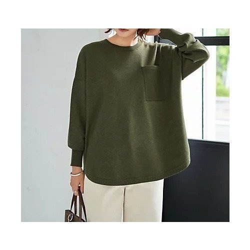 【スタイルデリ/STYLE DELI】の胸ポケット裾ラウンドニットトップス インテリア・キッズ・メンズ・レディースファッション・服の通販 founy(ファニー) ファッション Fashion レディースファッション Fashion for Women トップス・カットソー Cut & Sew Tops ニット Knit Tops & Sweaters カットソー Cut and Sewn Top 軽量 Lightweight, Ultra Light シンプル Simple, Minimal ストレート Straight, Straight Cut スリット Slit, Slit Detail 長袖 Long Sleeve, Full Sleeve パターン Pattern, Design Print フォルム Silhouette, Form ポケット Pocket, Pocket Detail ミドル Middle Length, Mid Height ラウンド Round, Round Neck ワイド Wide, Wide Fit 冬 Winter / This Winter カーキ|ID: prp329100004768234 ipo3291000000035847587