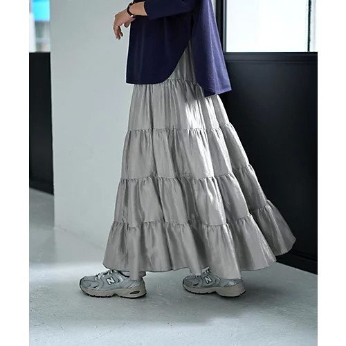 【スタイルデリ/STYLE DELI】の5段ティアードシワ加工グロウスカート 人気、トレンドファッション・服の通販 founy(ファニー) 　ファッション　Fashion　レディースファッション　Fashion for Women　スカート　Skirts　イエロー　Yellow　エアリー　Airy Texture　軽量　Lightweight, Ultra Light　サテン　Satin, Glossy Fabric　シルバー　Silver, Metallic Silver　スリット　Slit, Slit Detail　タイツ　Tights, Legwear　ティアード　Tiered, Tiered Style　ティアードスカート　Tiered Skirt, Flounced Skirt　フレア　Flare, Flared　ポケット　Pocket, Pocket Detail　ループ　Loop, Loop Knit　レギンス　Leggings, Stretch Pants　ロング　Long, Long-Length　冬　Winter / This Winter　A/W・秋冬　Autumn/Winter　 other-1|ID: prp329100004768366 ipo3291000000034536399