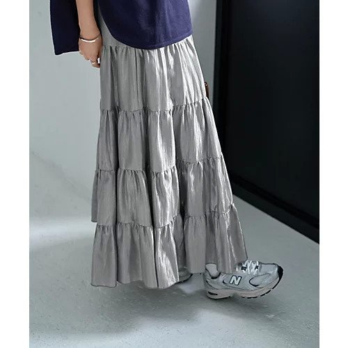 【スタイルデリ/STYLE DELI】の5段ティアードシワ加工グロウスカート 人気、トレンドファッション・服の通販 founy(ファニー) 　ファッション　Fashion　レディースファッション　Fashion for Women　スカート　Skirts　イエロー　Yellow　エアリー　Airy Texture　軽量　Lightweight, Ultra Light　サテン　Satin, Glossy Fabric　シルバー　Silver, Metallic Silver　スリット　Slit, Slit Detail　タイツ　Tights, Legwear　ティアード　Tiered, Tiered Style　ティアードスカート　Tiered Skirt, Flounced Skirt　フレア　Flare, Flared　ポケット　Pocket, Pocket Detail　ループ　Loop, Loop Knit　レギンス　Leggings, Stretch Pants　ロング　Long, Long-Length　冬　Winter / This Winter　A/W・秋冬　Autumn/Winter　other-3|ID: prp329100004768366 ipo3291000000034536405