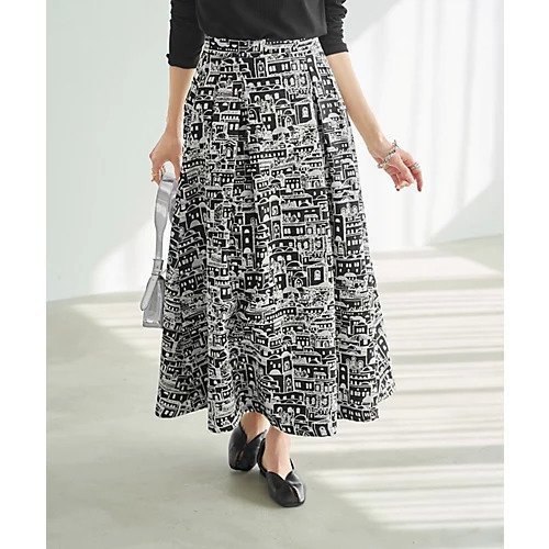 【スタイルデリ/STYLE DELI】の【LUXE】ジャガード2トーンシティ柄フレアスカート 人気、トレンドファッション・服の通販 founy(ファニー) 　ファッション　Fashion　レディースファッション　Fashion for Women　スカート　Skirts　Aライン・フレアスカート　A-Line & Flared Skirts　ダメージ　Distressed, Destroyed　フレア　Flare, Flared　プリント　Print, Printed Pattern　ポケット　Pocket, Pocket Detail　おすすめ　Recommended / Our Picks　夏　Summer　 other-1|ID: prp329100004769253 ipo3291000000034543919