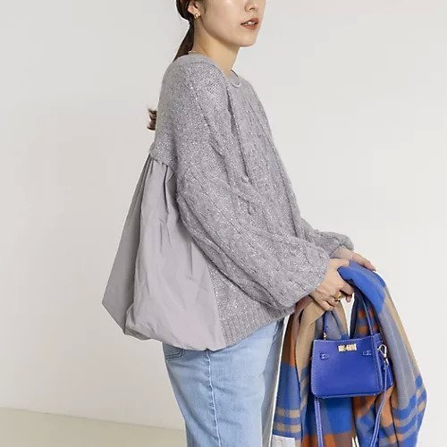 【ノーリーズ/NOLLEY'S】のケーブルニット ファブリックハイブリットトップス インテリア・キッズ・メンズ・レディースファッション・服の通販 founy(ファニー) 　ファッション　Fashion　レディースファッション　Fashion for Women　トップス・カットソー　Cut & Sew Tops　ニット　Knit Tops & Sweaters　2025年　2025　2025-2026秋冬・A/W　Autumn/Winter 2025–26 AW25–26　スパンコール　Sequins, Sequin Embellishment　ドッキング　Docking, Mixed Material　バルーン　Balloon, Balloon Silhouette　フェミニン　Feminine, Girly　ホリデーシーズン　Holiday Season　ミディアムグレー|ID: prp329100004769370 ipo3291000000034544934