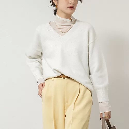 【ノーリーズソフィー/NOLLEY'S sophi】の《手洗い可能》モヘヤスパンコールVネックプルオーバー 人気、トレンドファッション・服の通販 founy(ファニー) 　ファッション　Fashion　レディースファッション　Fashion for Women　トップス・カットソー　Cut & Sew Tops　カジュアルプルオーバー・ニットトップス　Pullovers & Knit Tops / Casual Pullovers　Vネックトップス　V-Neck Tops / V-Cut Neckline Shirts　2025年　2025　2025-2026秋冬・A/W　Autumn/Winter 2025–26 AW25–26　スパンコール　Sequins, Sequin Embellishment　デニム　Denim, Jeans Material　フレア　Flare, Flared　ホリデーシーズン　Holiday Season　エレガント 上品　Elegant　人気　Popular, Best Seller　other-3|ID: prp329100004770135 ipo3291000000034554635