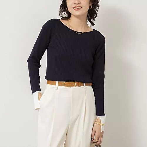 【ノーリーズソフィー/NOLLEY'S sophi】の《手洗い可能》ウール混ワイドリブ袖口配色プルオーバー インテリア・キッズ・メンズ・レディースファッション・服の通販 founy(ファニー) ファッション Fashion レディースファッション Fashion for Women トップス・カットソー Cut & Sew Tops カジュアルプルオーバー・ニットトップス Pullovers & Knit Tops / Casual Pullovers 2025年 2025 2025-2026秋冬・A/W Autumn/Winter 2025–26 AW25–26 シンプル Simple, Minimal スリット Slit, Slit Detail ワイドリブ Wide Rib, Wide Ribbed Knit ダークネイビー|ID: prp329100004770142 ipo3291000000034554695