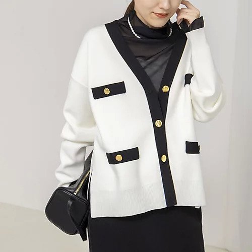 【ノーリーズ/NOLLEY'S】の《手洗い可能》スムース配色Vネックカーディガン インテリア・キッズ・メンズ・レディースファッション・服の通販 founy(ファニー) ファッション Fashion レディースファッション Fashion for Women トップス・カットソー Cut & Sew Tops カーディガン・羽織り Layered Style Cardigans Vネックトップス V-Neck Tops / V-Cut Neckline Shirts 2025年 2025 2025-2026秋冬・A/W Autumn/Winter 2025–26 AW25–26 カーディガン Cardigan, Knitwear クラシカル Classical, Vintage-Inspired ジャケット Jacket, Outerwear デニム Denim, Jeans Material ポケット Pocket, Pocket Detail ロング Long, Long-Length エレガント 上品 Elegant ホワイト系2|ID: prp329100004770149 ipo3291000000034554758