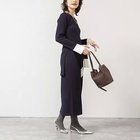 【ノーリーズソフィー/NOLLEY'S sophi】の《手洗い可能》ウール混ワイドリブ袖口配色ロングワンピース ダークネイビー|ID: prp329100004770161 ipo3291000000034554838