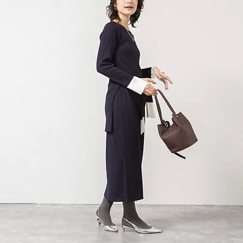 【ノーリーズソフィー/NOLLEY'S sophi】の《手洗い可能》ウール混ワイドリブ袖口配色ロングワンピース インテリア・キッズ・メンズ・レディースファッション・服の通販 founy(ファニー) ファッション Fashion レディースファッション Fashion for Women ワンピース Dresses 2025年 2025 2025-2026秋冬・A/W Autumn/Winter 2025–26 AW25–26 スリット Slit, Slit Detail ロング Long, Long-Length ワイドリブ Wide Rib, Wide Ribbed Knit ダークネイビー|ID: prp329100004770161 ipo3291000000034554838