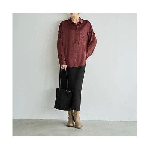 【スタイルデリ/STYLE DELI】の【LUXE】シボ入りとろみサテンシャツB 人気、トレンドファッション・服の通販 founy(ファニー) 　ファッション　Fashion　レディースファッション　Fashion for Women　トップス・カットソー　Cut & Sew Tops　シャツ・ブラウス・オフィスカジュアル　Elegant Blouses & Button-Ups　イエロー　Yellow　インナー　Innerwear　カフス　Cuff Design　サテン　Satin, Glossy Fabric　ストレート　Straight, Straight Cut　スリット　Slit, Slit Detail　とろみ　Fluid, Flowy Fabric　なめらか　Smooth, Silky Texture　長袖　Long Sleeve, Full Sleeve　フロント　Front, Front Design　ポケット　Pocket, Pocket Detail　ミドル　Middle Length, Mid Height　メタリック　Metallic, Shiny Finish　ラウンド　Round, Round Neck　夏　Summer　other-2|ID: prp329100004775380 ipo3291000000034615044