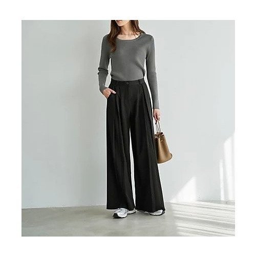 【スタイルデリ/STYLE DELI】の2タック幅広ブラックワイドパンツ 人気、トレンドファッション・服の通販 founy(ファニー) 　ファッション　Fashion　レディースファッション　Fashion for Women　パンツ　Pants & Trousers　スタイリッシュ　Stylish, Fashionable　ストレート　Straight, Straight Cut　スニーカー　Sneakers, Trainers　スリット　Slit, Slit Detail　スーツ　Suit, Formalwear　タイツ　Tights, Legwear　定番　Standard, Basic Item　人気　Popular, Best Seller　フォルム　Silhouette, Form　フロント　Front, Front Design　ボックス　Boxy, Box Shape　ポケット　Pocket, Pocket Detail　防寒　Cold Protection, Winter-Ready　ループ　Loop, Loop Knit　レギンス　Leggings, Stretch Pants　ワイド　Wide, Wide Fit　エレガント 上品　Elegant　other-2|ID: prp329100004776663 ipo3291000000034628811