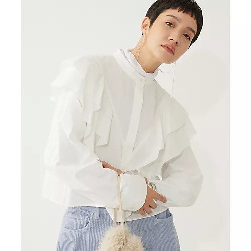 【ウィムガゼット/Whim Gazette】の【THE PAUSE】フリルショートシャツ 人気、トレンドファッション・服の通販 founy(ファニー) ファッション Fashion レディースファッション Fashion for Women トップス・カットソー Cut & Sew Tops シャツ・ブラウス・オフィスカジュアル Elegant Blouses & Button-Ups ヴィンテージ Vintage Style グラデーション Gradient, Ombre コンパクト Compact, Small Size スタンド Stand Collar, Upright Stand トレンド Trend, Trending Now フリル Frill, Ruffle フロント Front, Front Design ワーク Workwear, Utility Style 2025年 2025 2025-2026秋冬・A/W Autumn/Winter 2025–26 AW25–26 other-2|ID: prp329100004779380 ipo3291000000034664140