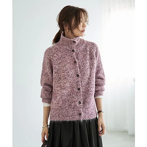 【スタイルデリ/STYLE DELI】のボタン開きスタンドネックMIXニット インテリア・キッズ・メンズ・レディースファッション・服の通販 founy(ファニー) 　ファッション　Fashion　レディースファッション　Fashion for Women　トップス・カットソー　Cut & Sew Tops　ニット　Knit Tops & Sweaters　イエロー　Yellow　軽量　Lightweight, Ultra Light　スクエア　Square, Square Shape　スタンド　Stand Collar, Upright Stand　ストレート　Straight, Straight Cut　スリット　Slit, Slit Detail　タートル　Turtleneck, Turtle Collar　タートルネック　Turtleneck, High Neck　長袖　Long Sleeve, Full Sleeve　フォルム　Silhouette, Form　フロント　Front, Front Design　ベーシック　Basic, Essential　ポケット　Pocket, Pocket Detail　ミックス　Mix, Mixed Style　ローズ　Rose, Rose Motif　ピンクミックス|ID: prp329100004780054 ipo3291000000034674742