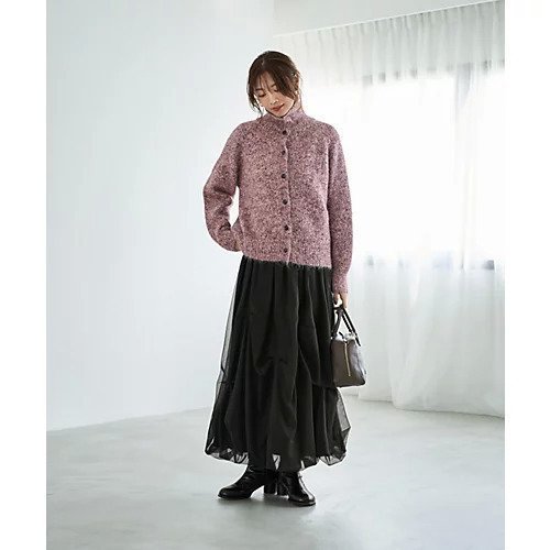 【スタイルデリ/STYLE DELI】のボタン開きスタンドネックMIXニット 人気、トレンドファッション・服の通販 founy(ファニー) 　ファッション　Fashion　レディースファッション　Fashion for Women　トップス・カットソー　Cut & Sew Tops　ニット　Knit Tops & Sweaters　イエロー　Yellow　軽量　Lightweight, Ultra Light　スクエア　Square, Square Shape　スタンド　Stand Collar, Upright Stand　ストレート　Straight, Straight Cut　スリット　Slit, Slit Detail　タートル　Turtleneck, Turtle Collar　タートルネック　Turtleneck, High Neck　長袖　Long Sleeve, Full Sleeve　フォルム　Silhouette, Form　フロント　Front, Front Design　ベーシック　Basic, Essential　ポケット　Pocket, Pocket Detail　ミックス　Mix, Mixed Style　ローズ　Rose, Rose Motif　other-2|ID: prp329100004780054 ipo3291000000034674743