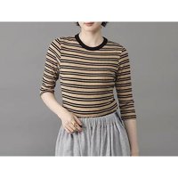 【スローン/SLOANE】のベアテレコ ボーダー5分袖クルーネック 人気、トレンドファッション・服の通販 founy(ファニー) ファッション Fashion レディースファッション Fashion for Women トップス・カットソー Cut & Sew Tops シルク Silk, 100% Silk ストレッチ Stretch, Stretchy Fabric テレコ Ribbed, Rib Stitch ボーダー Border, Stripe |ID:prp329100004780680