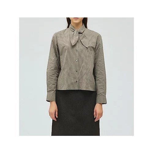 【ミズイロ インド/mizuiro ind】のチェックリボンタイシャツ インテリア・キッズ・メンズ・レディースファッション・服の通販 founy(ファニー) 　ファッション　Fashion　レディースファッション　Fashion for Women　トップス・カットソー　Cut & Sew Tops　シャツ・ブラウス・オフィスカジュアル　Elegant Blouses & Button-Ups　インナー　Innerwear　コンパクト　Compact, Small Size　スカーフ　Scarf, Neckwear　リボン　Ribbon, Bow　ブラウン|ID: prp329100004781812 ipo3291000000034694779