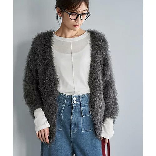【スタイルデリ/STYLE DELI】の【LUXE】フェザーヤーンカーディガン 人気、トレンドファッション・服の通販 founy(ファニー) 　ファッション　Fashion　レディースファッション　Fashion for Women　トップス・カットソー　Cut & Sew Tops　カーディガン・羽織り　Layered Style Cardigans　エアリー　Airy Texture　カーディガン　Cardigan, Knitwear　バランス　Balance, Style Balance　フェザーヤーン　Feather Yarn, Fluffy Yarn　フロント　Front, Front Design　ブルゾン　Blouson, Bomber Jacket　ライダース　Riders　ワイド　Wide, Wide Fit　冬　Winter / This Winter　other-2|ID: prp329100004784700 ipo3291000000034735091