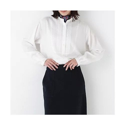 【ヒューマンウーマン/HUMAN WOMAN】のピンタックバンドカラーブラウス インテリア・キッズ・メンズ・レディースファッション・服の通販 founy(ファニー) 　ファッション　Fashion　レディースファッション　Fashion for Women　トップス・カットソー　Cut & Sew Tops　シャツ・ブラウス・オフィスカジュアル　Elegant Blouses & Button-Ups　おすすめ　Recommended / Our Picks　インナー　Innerwear　カフス　Cuff Design　カーディガン　Cardigan, Knitwear　スタンダード　Standard, Basic　パール　Pearl, Pearl Accent　ホワイト|ID: prp329100004787018 ipo3291000000034745071