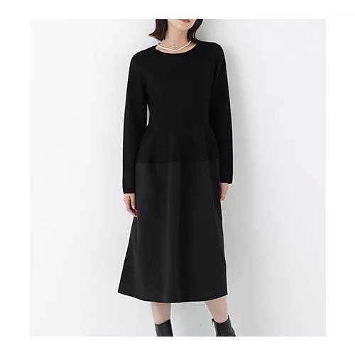 【ヒューマンウーマン/HUMAN WOMAN】のタフタドッキングOP インテリア・キッズ・メンズ・レディースファッション・服の通販 founy(ファニー) 　ファッション　Fashion　レディースファッション　Fashion for Women　ワンピース　Dresses　おすすめ　Recommended / Our Picks　カーディガン　Cardigan, Knitwear　コンパクト　Compact, Small Size　ジャケット　Jacket, Outerwear　スタンダード　Standard, Basic　タフタ　Taffeta, Structured Fabric　ドッキング　Docking, Mixed Material　フレア　Flare, Flared　ブラック|ID: prp329100004787024 ipo3291000000034745140