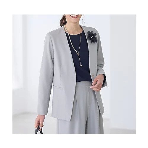 【エニー/ANY】のイージーケアライトストレッチノーカラージャケット インテリア・キッズ・メンズ・レディースファッション・服の通販 founy(ファニー) 　ファッション　Fashion　レディースファッション　Fashion for Women　アウター　Coat / Outerwear Collection　レディースジャケット・軽アウター　Jackets　ノーカラージャケット / シンプル上品コーデ　Collarless Jackets　ジャケット　Jacket, Outerwear　ストレッチ　Stretch, Stretchy Fabric　バランス　Balance, Style Balance　ワイド　Wide, Wide Fit　セレモニー　Ceremony　ライトグレー|ID: prp329100004787041 ipo3291000000034745235