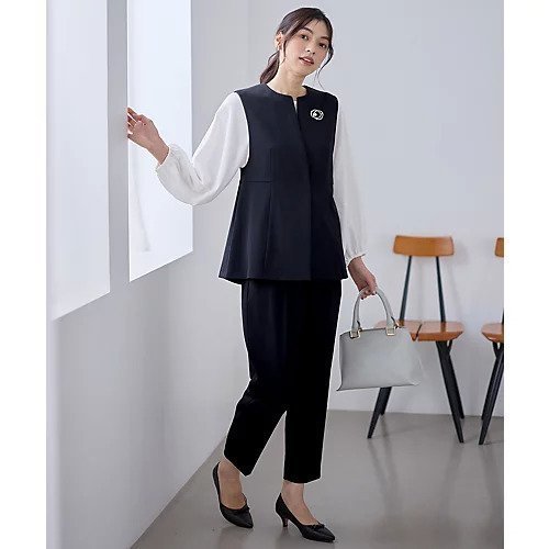 【エニー/ANY】の【3SET】きちんと見え3点コーデセット(ブラウス+ジレ+パンツ) インテリア・キッズ・メンズ・レディースファッション・服の通販 founy(ファニー) 　ファッション　Fashion　レディースファッション　Fashion for Women　アウター　Coat / Outerwear Collection　洗える　Machine Washable　ストレッチ　Stretch, Stretchy Fabric　スリーブ　Sleeve, Long Sleeve / Short Sleeve　センター　Center, Center Line　テーパード　Tapered, Tapered Pants　定番　Standard, Basic Item　バランス　Balance, Style Balance　セレモニー　Ceremony　ビジネス 仕事 通勤　Business / Work / Commuting　ネイビー|ID: prp329100004787042 ipo3291000000034745241
