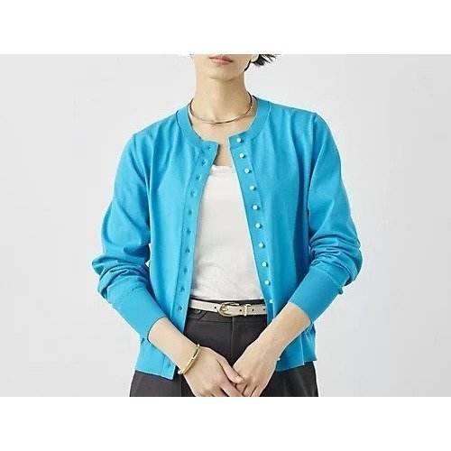 【ノーリーズ/NOLLEY'S】の《手洗い可能》コットンテックスクルーネックカーディガン インテリア・キッズ・メンズ・レディースファッション・服の通販 founy(ファニー) 　ファッション　Fashion　レディースファッション　Fashion for Women　トップス・カットソー　Cut & Sew Tops　カーディガン・羽織り　Layered Style Cardigans　2026年　2026　アクセサリー　Fashion Accessories　カーディガン　Cardigan, Knitwear　ストレッチ　Stretch, Stretchy Fabric　パール　Pearl, Pearl Accent　ベーシック　Basic, Essential　春　Spring　ブルー|ID: prp329100004789351 ipo3291000000034755359