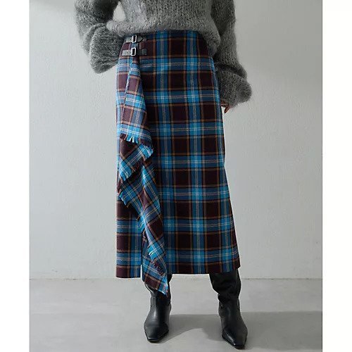 【ウィムガゼット/Whim Gazette】のチェックフリンジスカート インテリア・キッズ・メンズ・レディースファッション・服の通販 founy(ファニー) 　ファッション　Fashion　レディースファッション　Fashion for Women　スカート　Skirts　クラシカル　Classical, Vintage-Inspired　シンプル　Simple, Minimal　タイトスカート　Pencil Skirt, Tight Skirt　チェック　Check, Plaid, Tartan　ドレープ　Drape, Draping Fabric　パープル　Purple, Violet　フリンジ　Fringe, Tassel　A/W・秋冬　Autumn/Winter　エレガント 上品　Elegant　2025年　2025　2025-2026秋冬・A/W　Autumn/Winter 2025–26 AW25–26　ブルー|ID: prp329100004789378 ipo3291000000034755532