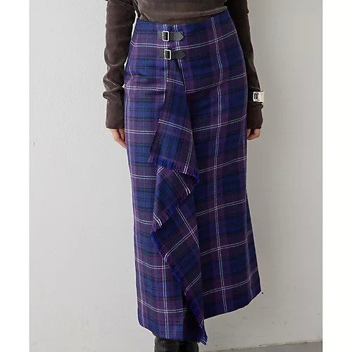 【ウィムガゼット/Whim Gazette】のチェックフリンジスカート インテリア・キッズ・メンズ・レディースファッション・服の通販 founy(ファニー) 　ファッション　Fashion　レディースファッション　Fashion for Women　スカート　Skirts　クラシカル　Classical, Vintage-Inspired　シンプル　Simple, Minimal　タイトスカート　Pencil Skirt, Tight Skirt　チェック　Check, Plaid, Tartan　ドレープ　Drape, Draping Fabric　パープル　Purple, Violet　フリンジ　Fringe, Tassel　A/W・秋冬　Autumn/Winter　エレガント 上品　Elegant　2025年　2025　2025-2026秋冬・A/W　Autumn/Winter 2025–26 AW25–26　パープル|ID: prp329100004789378 ipo3291000000034755535