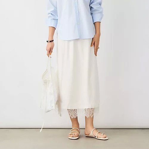 【ノーリーズソフィー/NOLLEY'S sophi】のウォッシャブル裾レースサテンナロースカート インテリア・キッズ・メンズ・レディースファッション・服の通販 founy(ファニー) 　ファッション　Fashion　レディースファッション　Fashion for Women　スカート　Skirts　2026年　2026　ウォッシャブル　Machine Washable　サテン　Satin, Glossy Fabric　ストレッチ　Stretch, Stretchy Fabric　ドレープ　Drape, Draping Fabric　ドローコード　Drawcord, Drawstring Cord　レース　Lace, Lace Fabric　ヴィンテージ　Vintage Style　エレガント 上品　Elegant　オフホワイト|ID: prp329100004789651 ipo3291000000034757421
