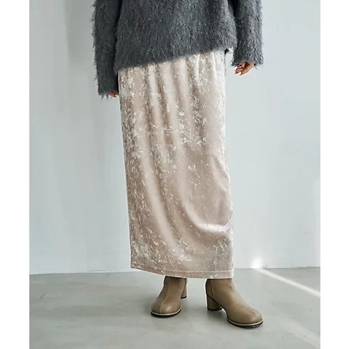 【スタイルデリ/STYLE DELI】のクラッシュベロア伸縮ストレートスカート インテリア・キッズ・メンズ・レディースファッション・服の通販 founy(ファニー) 　ファッション　Fashion　レディースファッション　Fashion for Women　スカート　Skirts　イエロー　Yellow　クラッシュ　Distressed, Crashed Style　ストレート　Straight, Straight Cut　スリット　Slit, Slit Detail　なめらか　Smooth, Silky Texture　パール　Pearl, Pearl Accent　フォルム　Silhouette, Form　ベロア　Velour, Soft Velvet　ポケット　Pocket, Pocket Detail　無地　Plain, Solid Color　ランダム　Random, Irregular　ループ　Loop, Loop Knit　ロング　Long, Long-Length　パールベージュ|ID: prp329100004798585 ipo3291000000034816608
