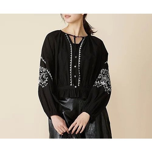 【シンゾーン/Shinzone】のEMBROIDERED BLOUSE インテリア・キッズ・メンズ・レディースファッション・服の通販 founy(ファニー) ファッション Fashion レディースファッション Fashion for Women ギャザー Gathered, Ruffled デニム Denim, Jeans Material BLACK|ID: prp329100004800051 ipo3291000000034825325