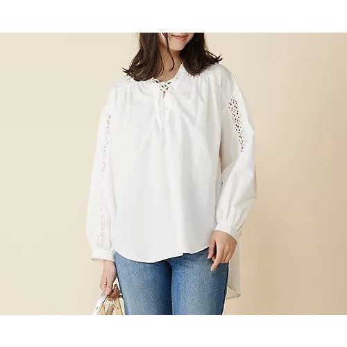 【シンゾーン/Shinzone】のLACE-UP BLOUSE インテリア・キッズ・メンズ・レディースファッション・服の通販 founy(ファニー) 　ファッション　Fashion　レディースファッション　Fashion for Women　ギャザー　Gathered, Ruffled　チュニック　Tunic, Long Top　デニム　Denim, Jeans Material　レース　Lace, Lace Fabric　WHITE|ID: prp329100004800055 ipo3291000000035316938