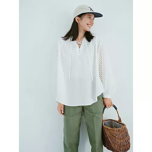 【ザシンゾーン/THE Shinzone】のLACE-UP BLOUSE 人気、トレンドファッション・服の通販 founy(ファニー) 　ファッション　Fashion　レディースファッション　Fashion for Women　ギャザー　Gathered, Ruffled　チュニック　Tunic, Long Top　デニム　Denim, Jeans Material　レース　Lace, Lace Fabric　other-3|ID: prp329100004800055 ipo3291000000036322657