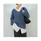 【スタイルデリ/STYLE DELI】のざっくりケーブル編みVネックニット ブルー|ID:prp329100004800069